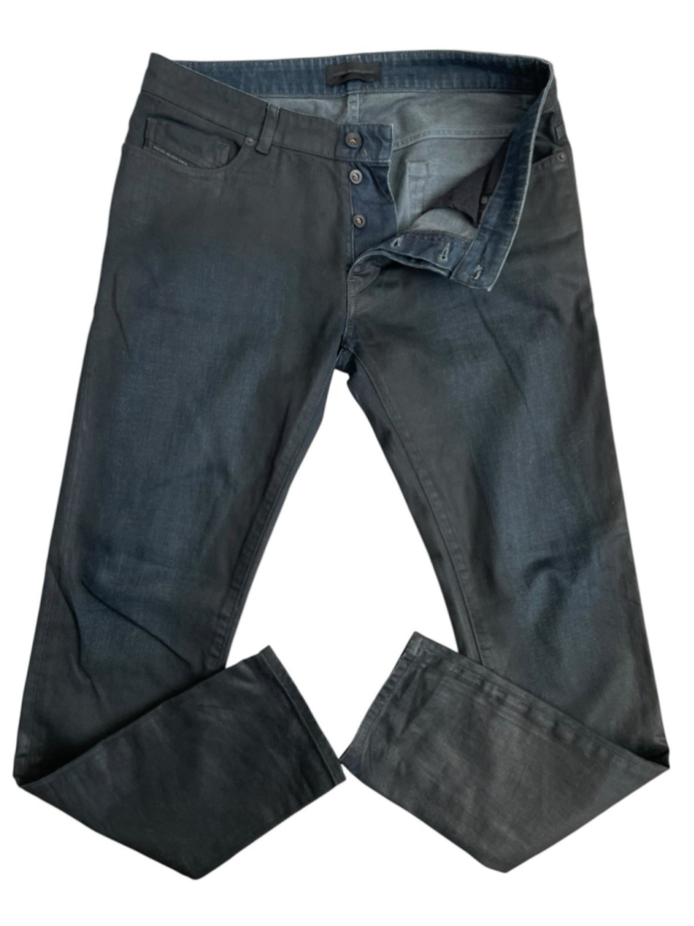 Diesel Black Gold Waxed Jeans Mens 34X32 Black Coated Slim Button Fly
